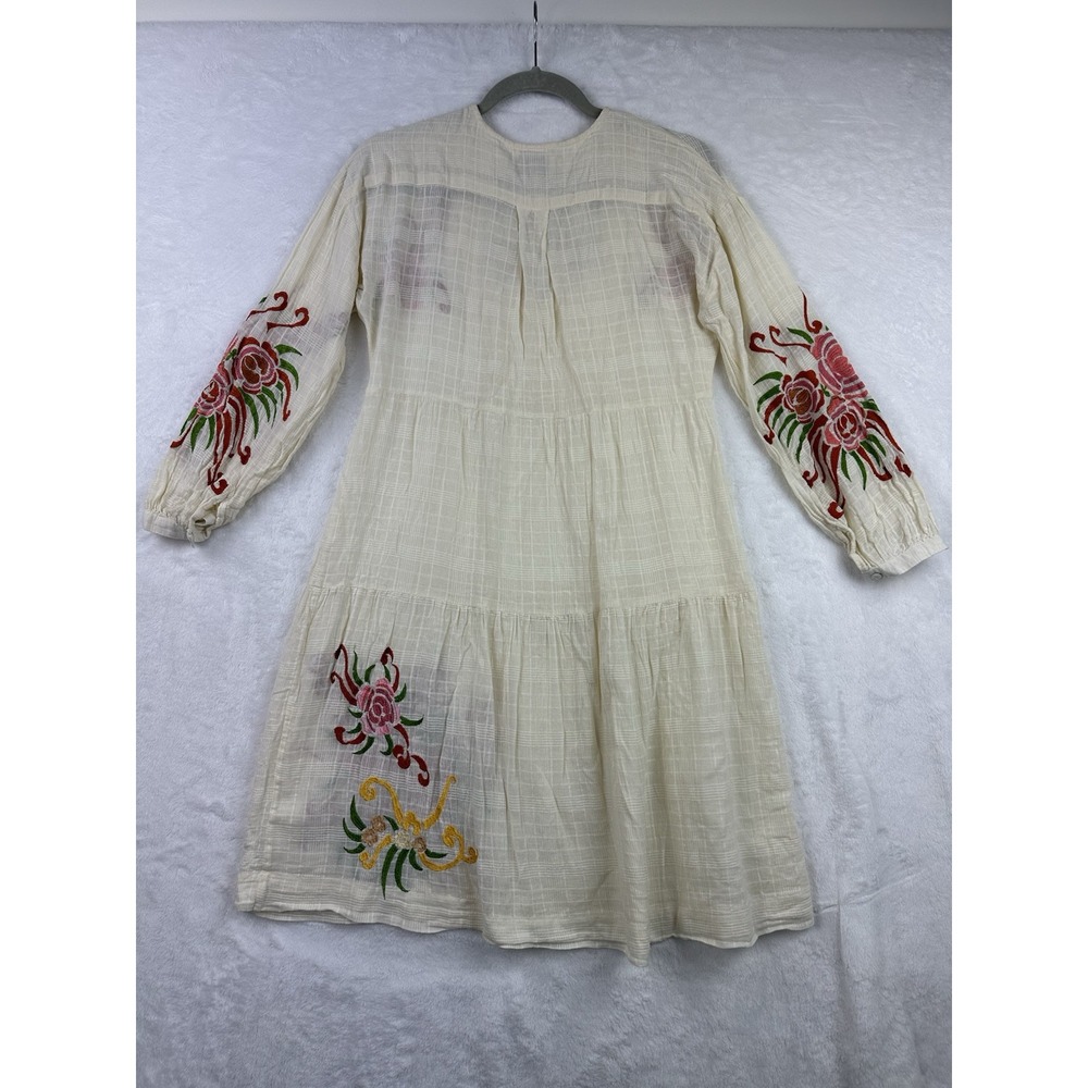 Anthropologie Stella Forest Dress Size 36 Floral Embroidered Peasant Ecru Ivory - Picture 10 of 13